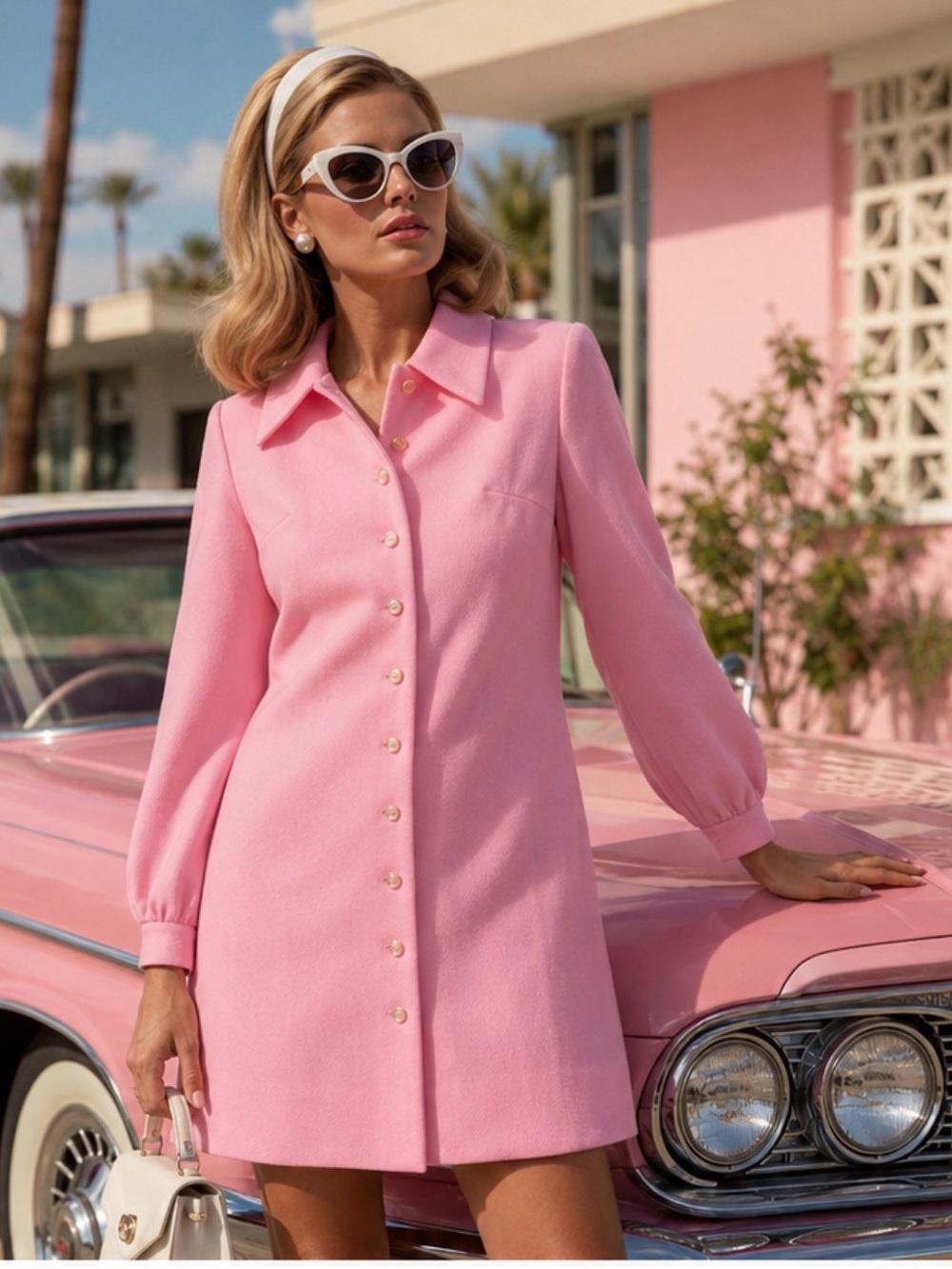 Vintage 1960s Bubblegum Pink Mod Coat Dress Jackie O Style Sz 10
